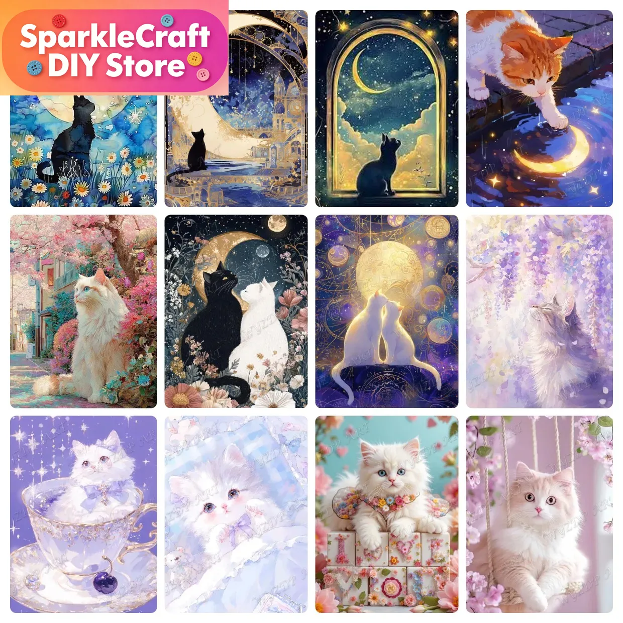 Embroidery Gift Ideas - Tier Katze Mond Diamant-Malerei-Set 5D DIY