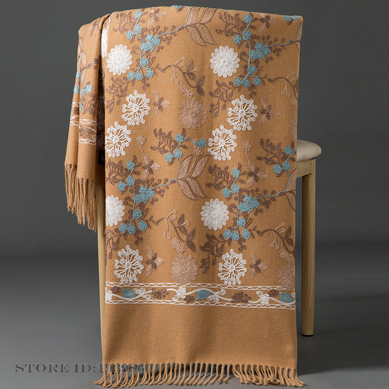 Embroidery Pashmina - Damen-Kaschmir-Pashmina-Schal mit Blumenstickerei, langer Schal, Cape,