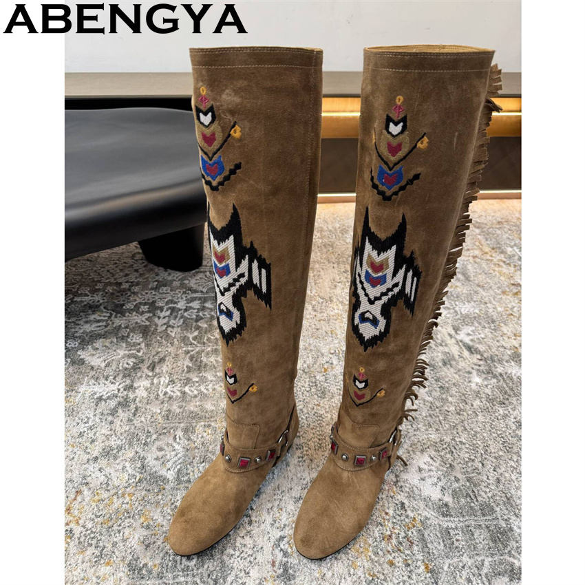 Embroidery Print - ABENGYA 2026 Winter Neue Kniehohe Stiefel