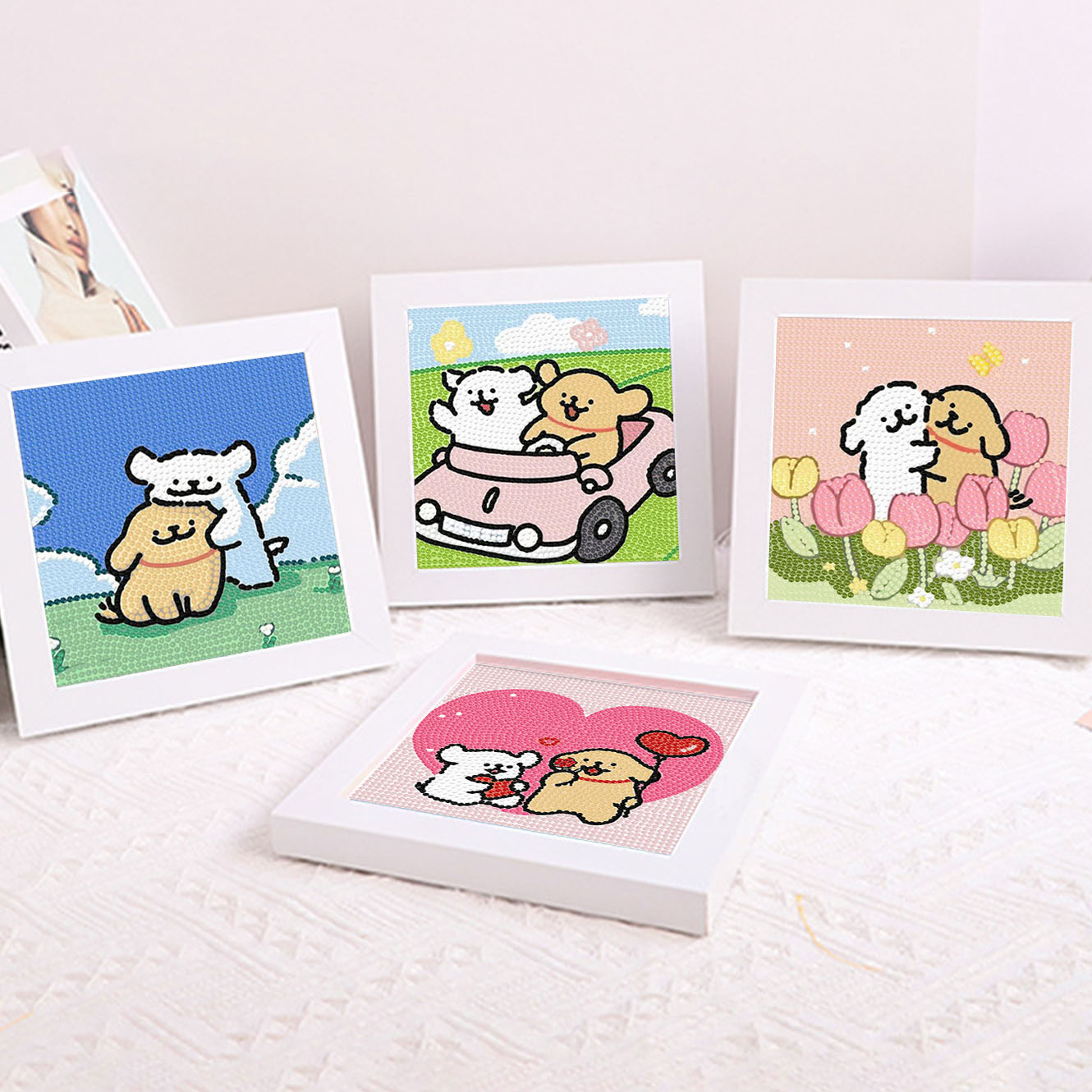 Embroidery Gift Ideas - Cartoon-Linienhund Kristall-Diamant-Rahmen Dekoratives Gemälde 5D DIY