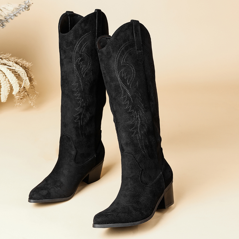 Embroidery Gift - Damen-Western-Cowboy-Stiefel aus Wildleder mit spitzer Zehenpartie