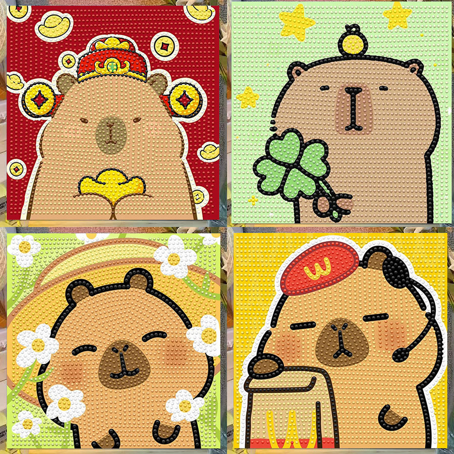 Embroidery Gift Ideas - Cartoon Capibala Kristall-Diamant-Dekorationsgemälde mit Rahmen, Kunstgemälde,