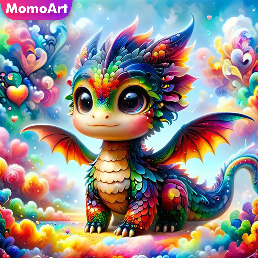 Embroidery Gift Ideas - Momoart Vollquadrat Rundes Diamantgemälde Drache Tier