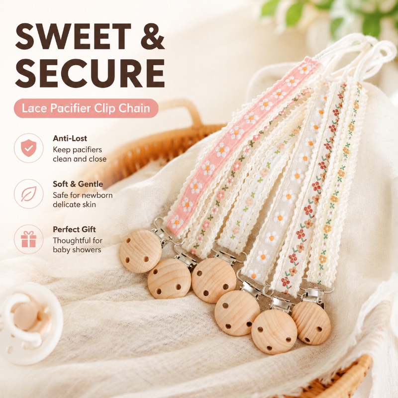 Embroidery Gift Ideas - Spitzen-Schnullerkette für Neugeborene Anti-Verlust-Schnullerhalter Besticktes Geschenk