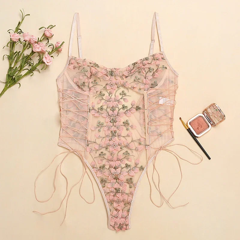 Damen Sexy Dessous Bodysuit mi – Embroidery Print Bewertung und Preis